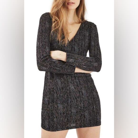Top Shop Lace Up Back Sparkle Mini Dress Bodycon Glitter Prom Winter Formal Gown - Picture 10 of 11